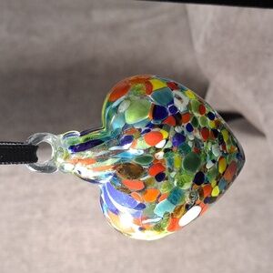 Mexico Hand Blown Glass Heart Ornament Multicolour Confetti Design 3.5" x 2.5"
